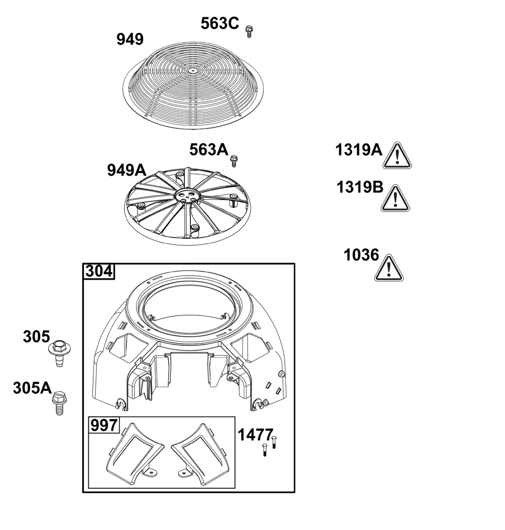 Blower Housing Group Diagram and Parts List for 44T977-0055-B5 400000 - 699999 Briggs and Stratton Engine